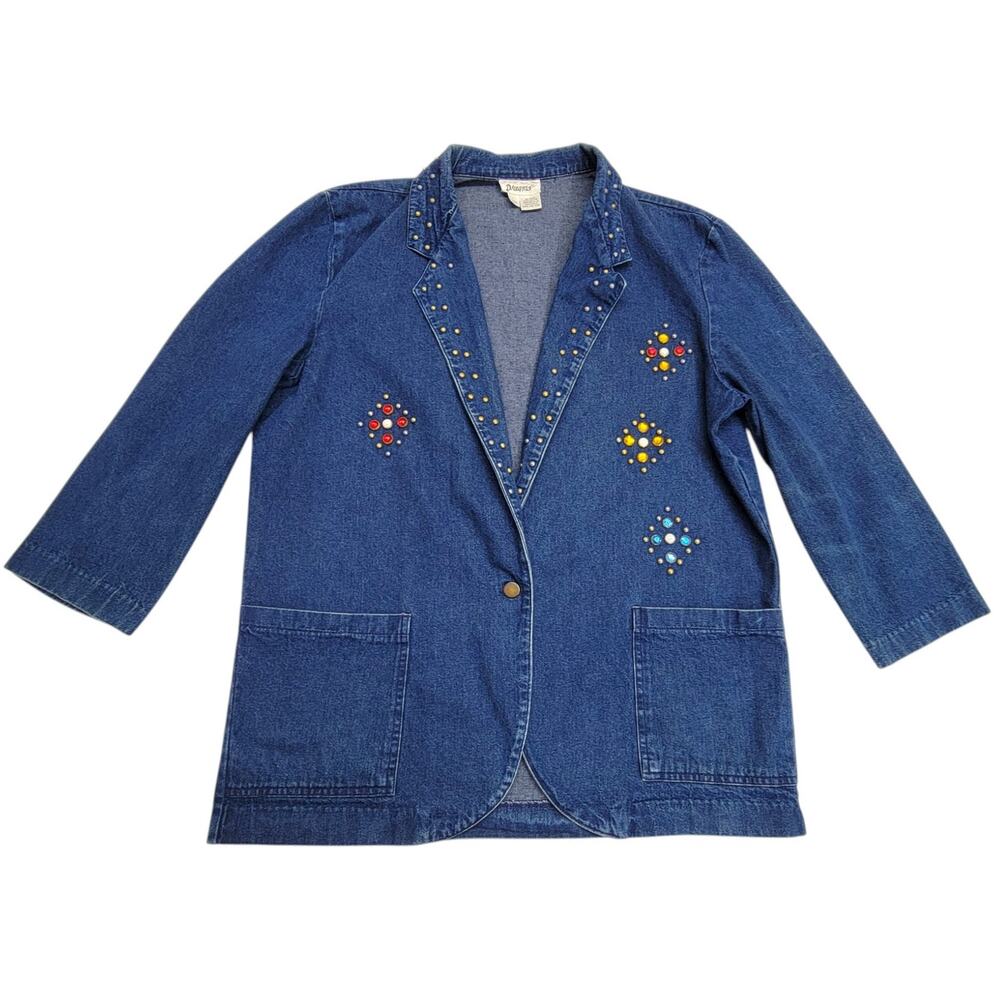 Vintage Dreams Denim Jacket Womens Large Studded Jeweled Western Blazer 90s